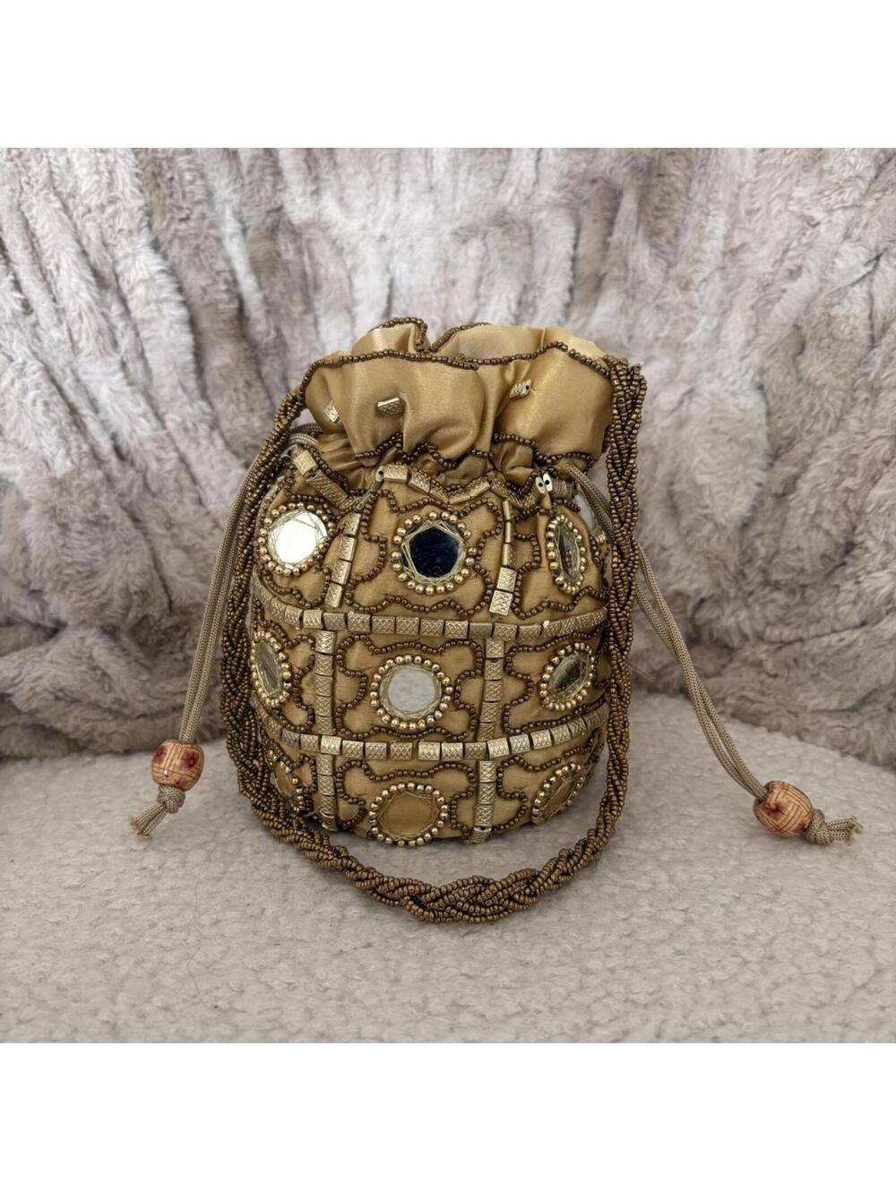 GOLD MIRROR WORK POUCH BAG
